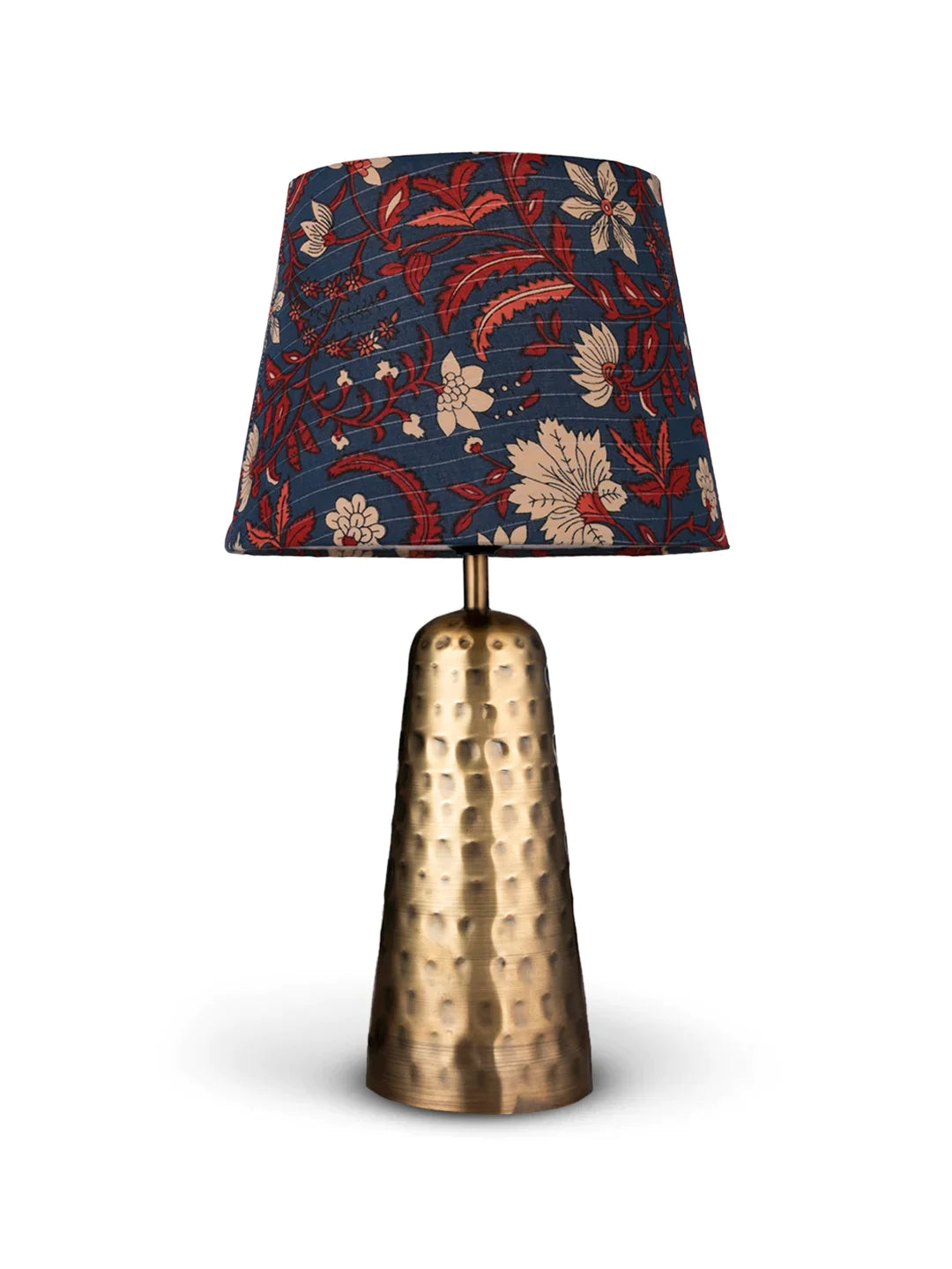 Golden Hammered V-Shaped Lamp with Taper Muticolor Blue Shade