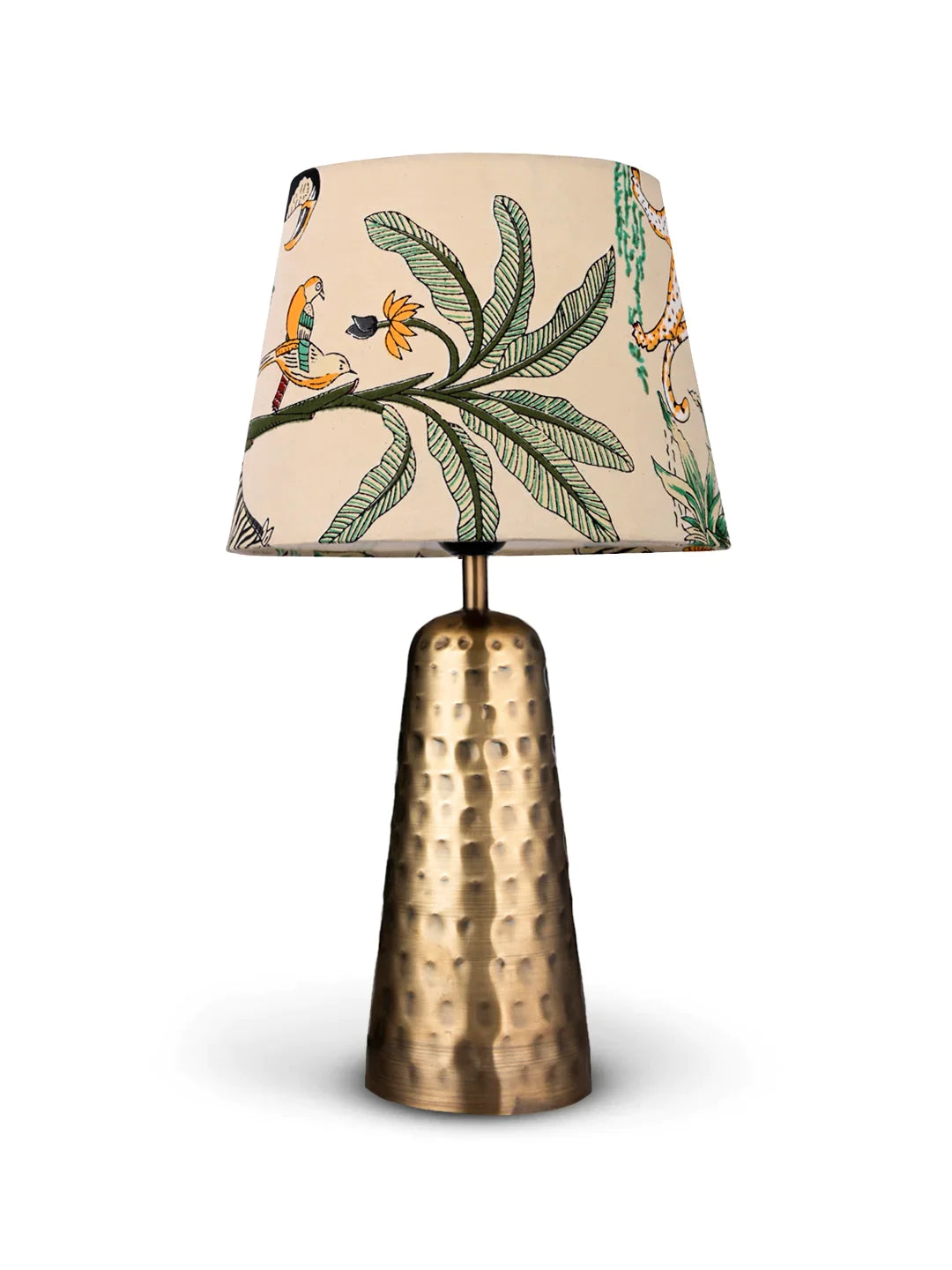 Golden Hammered V-Shaped Lamp with Taper Muticolor Green Shade