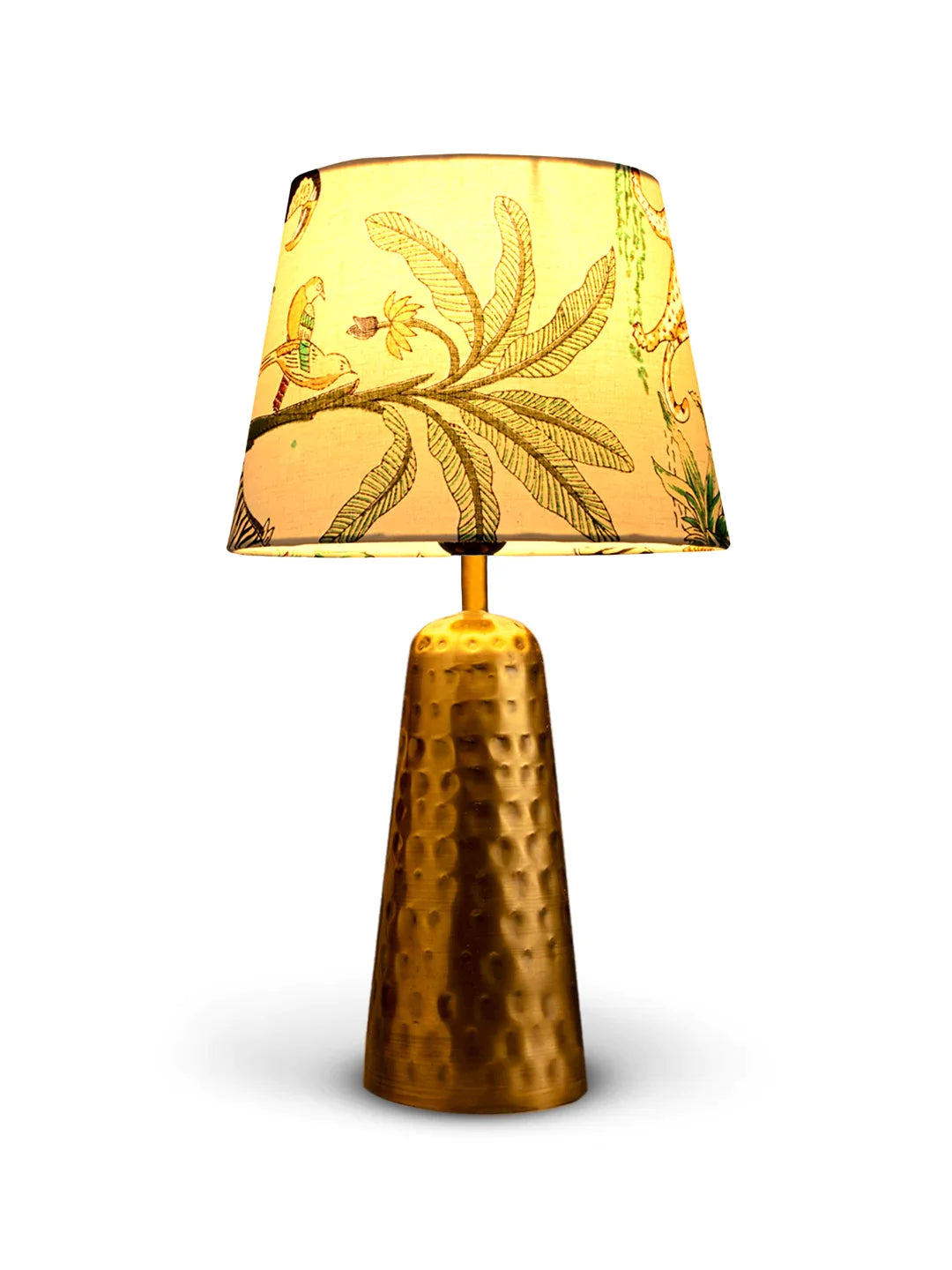 Golden Hammered V-Shaped Lamp with Taper Muticolor Green Shade
