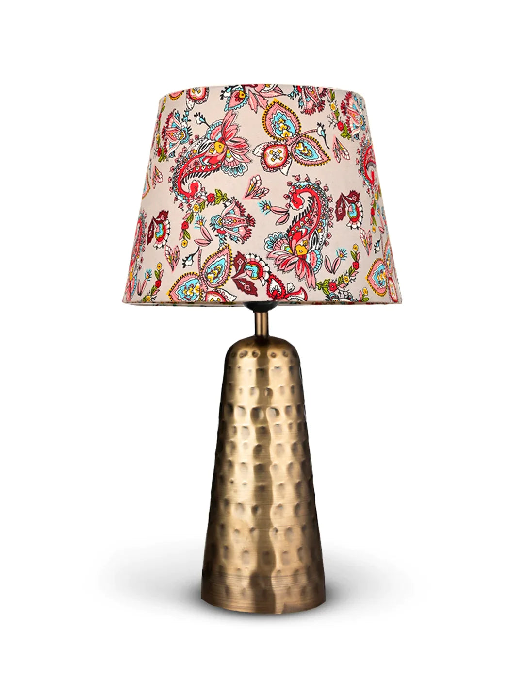 Golden Hammered V-Shaped Lamp with Taper Muticolor Red Shade