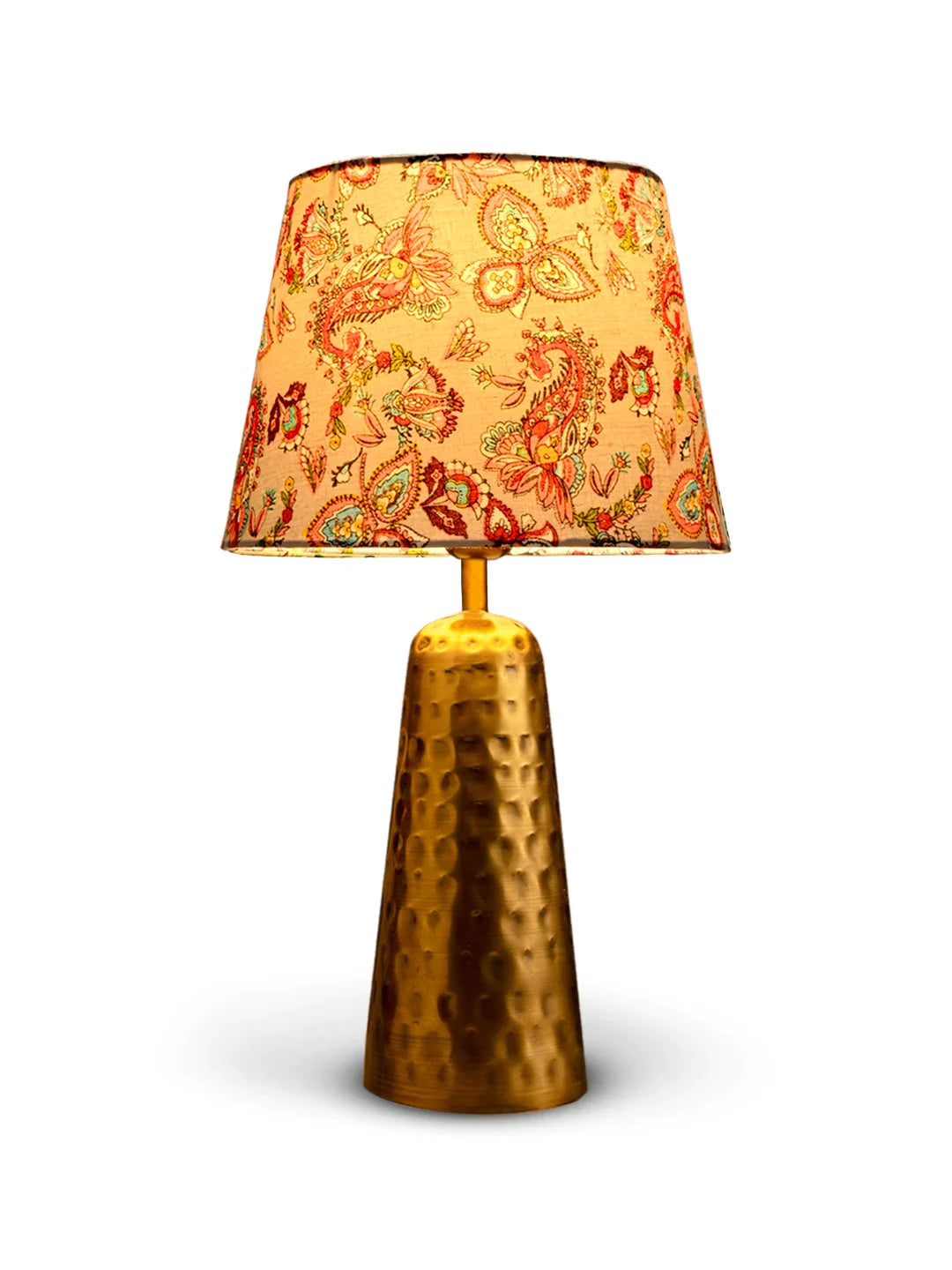 Golden Hammered V-Shaped Lamp with Taper Muticolor Red Shade