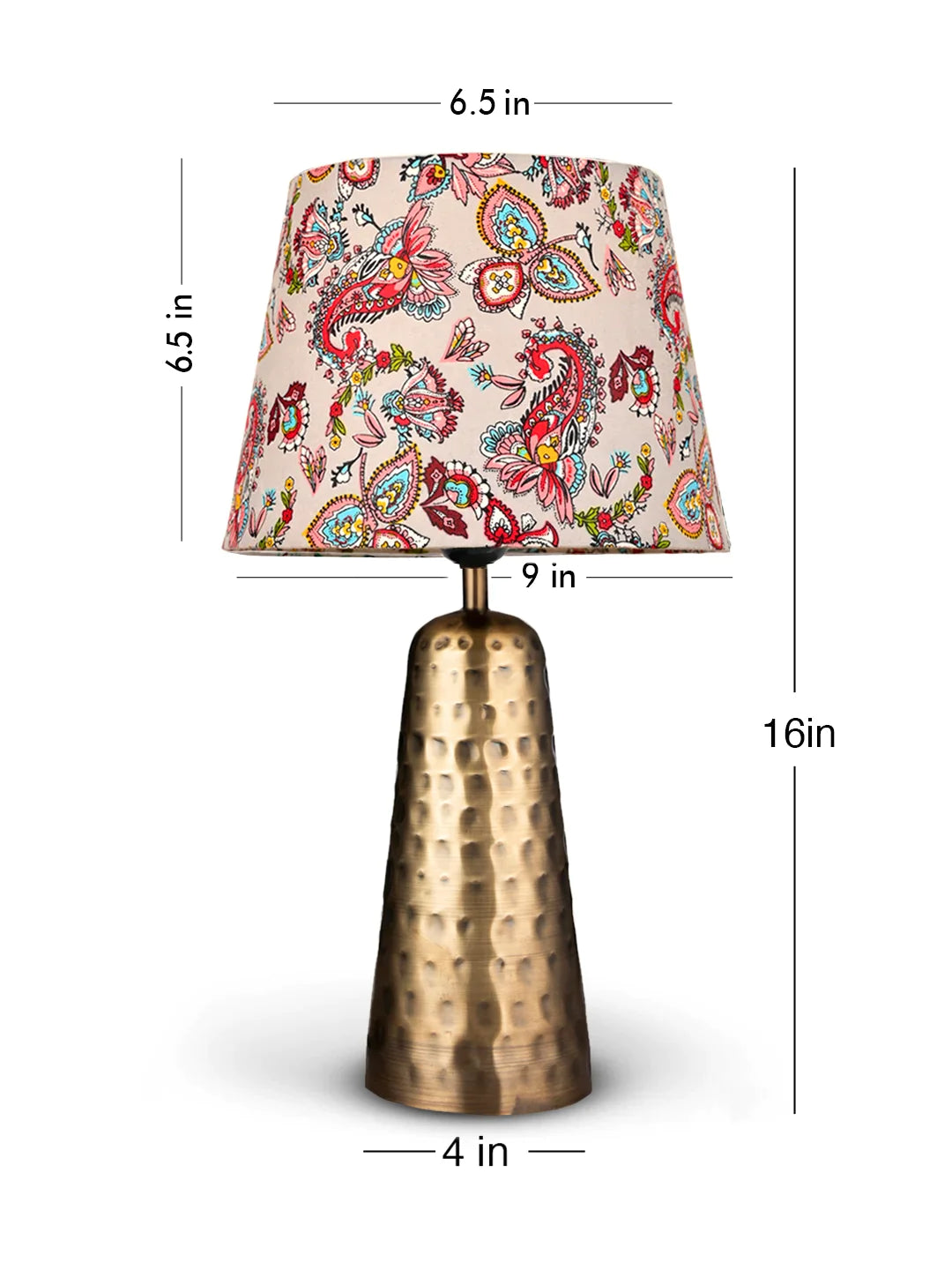 Golden Hammered V-Shaped Lamp with Taper Muticolor Red Shade