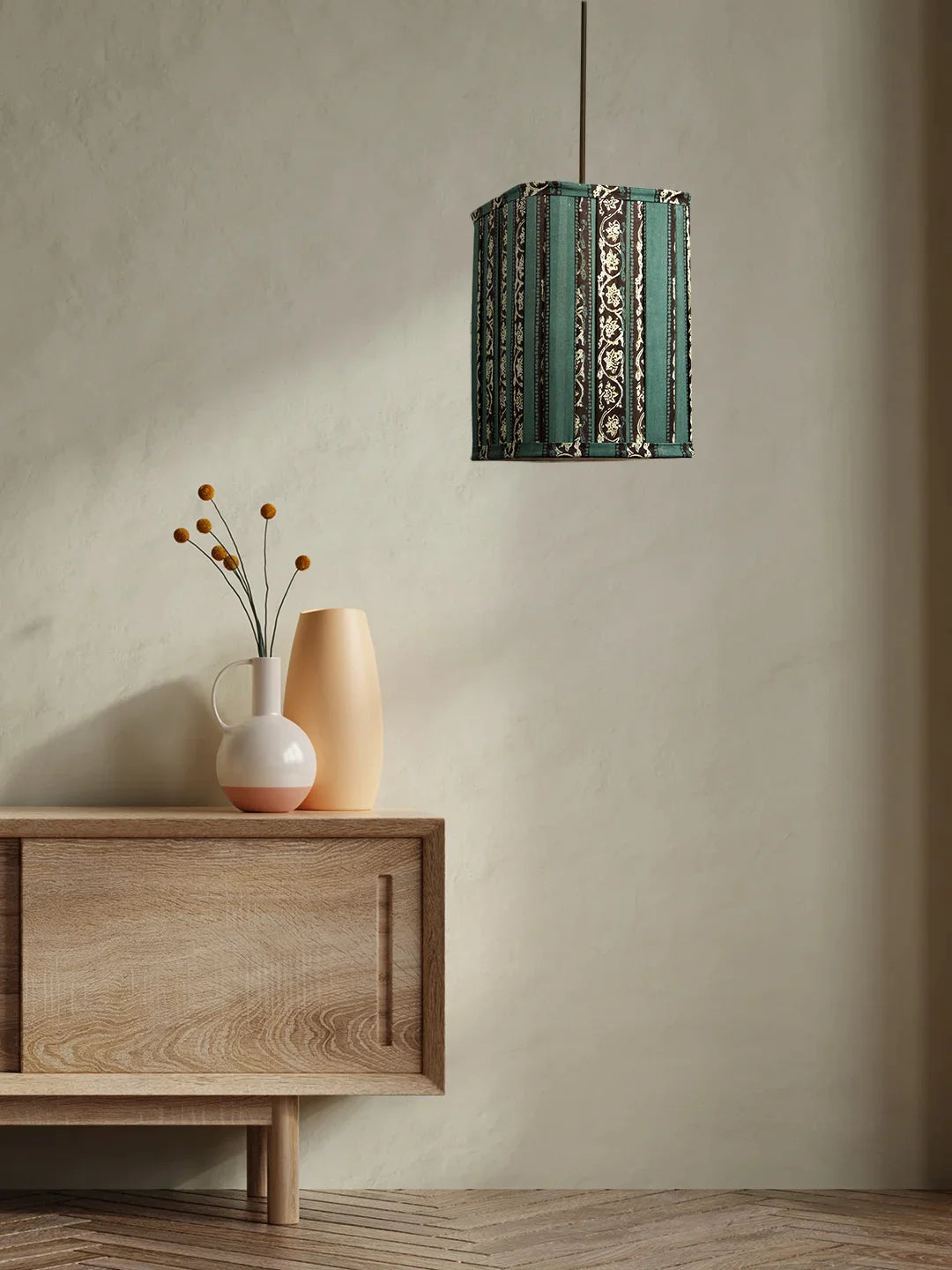 Green Block Print Hanging Shade