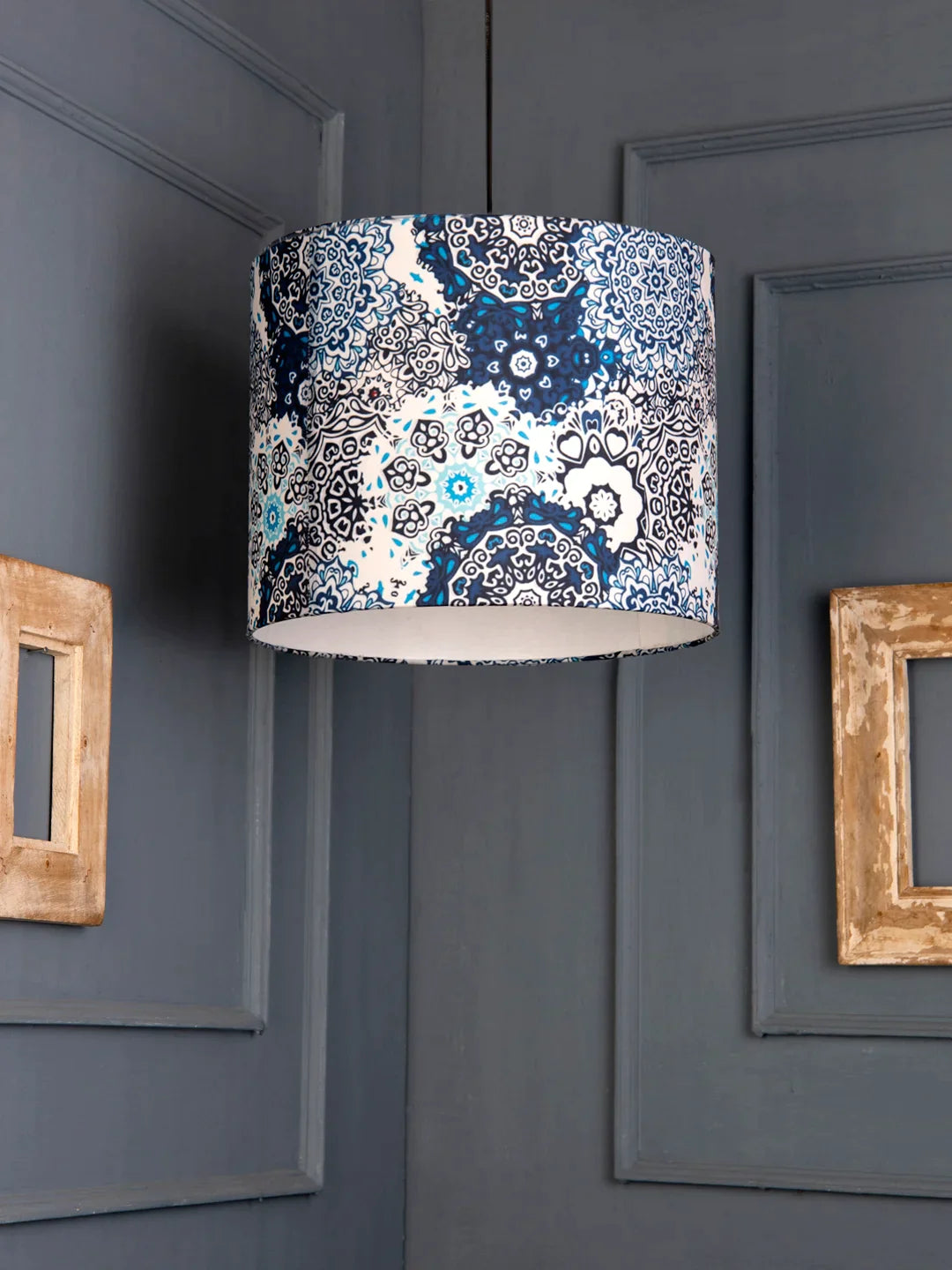Blue Batik Print Round Hanging Shade