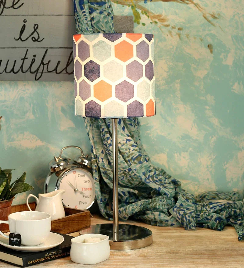 Metal Chrome Finish Lamp with Multicolor Hexa Lamp Shade