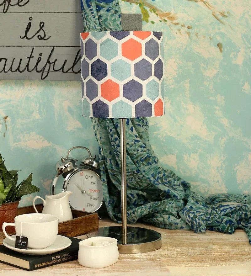 Metal Chrome Finish Lamp with Multicolor Hexa Lamp Shade