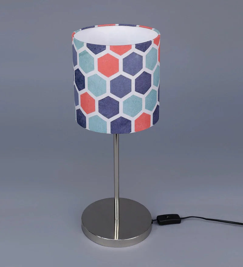 Metal Chrome Finish Lamp with Multicolor Hexa Lamp Shade