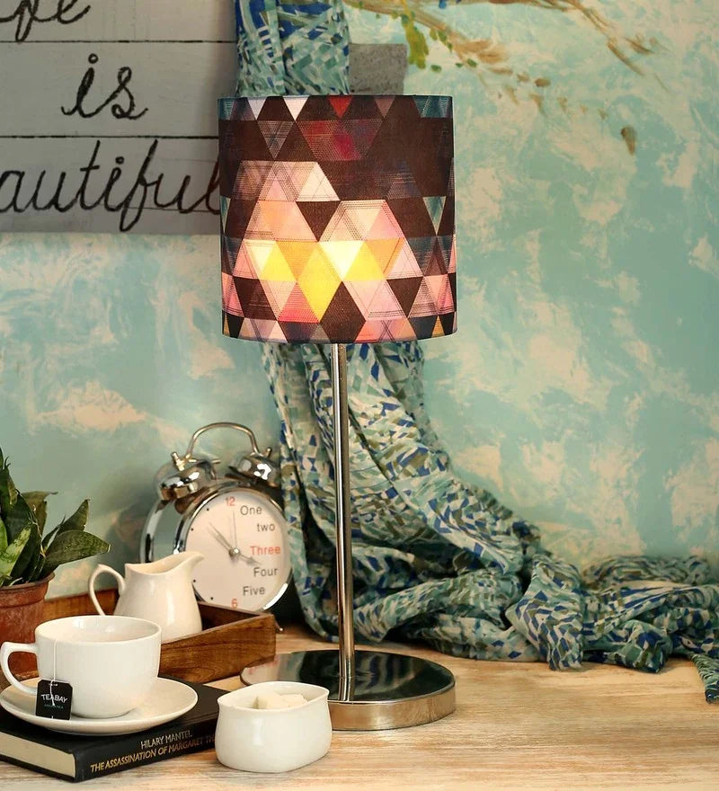 Metal Chrome Finish Lamp with Multicolor Hocus Pocus Lamp Shade