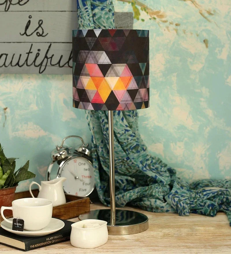 Metal Chrome Finish Lamp with Multicolor Hocus Pocus Lamp Shade