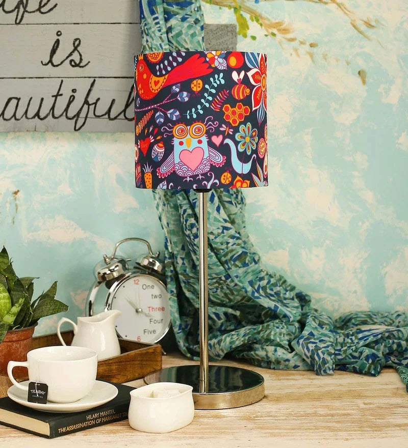 Metal Chrome Finish Lamp with Colorful Jungle Lamp Shade