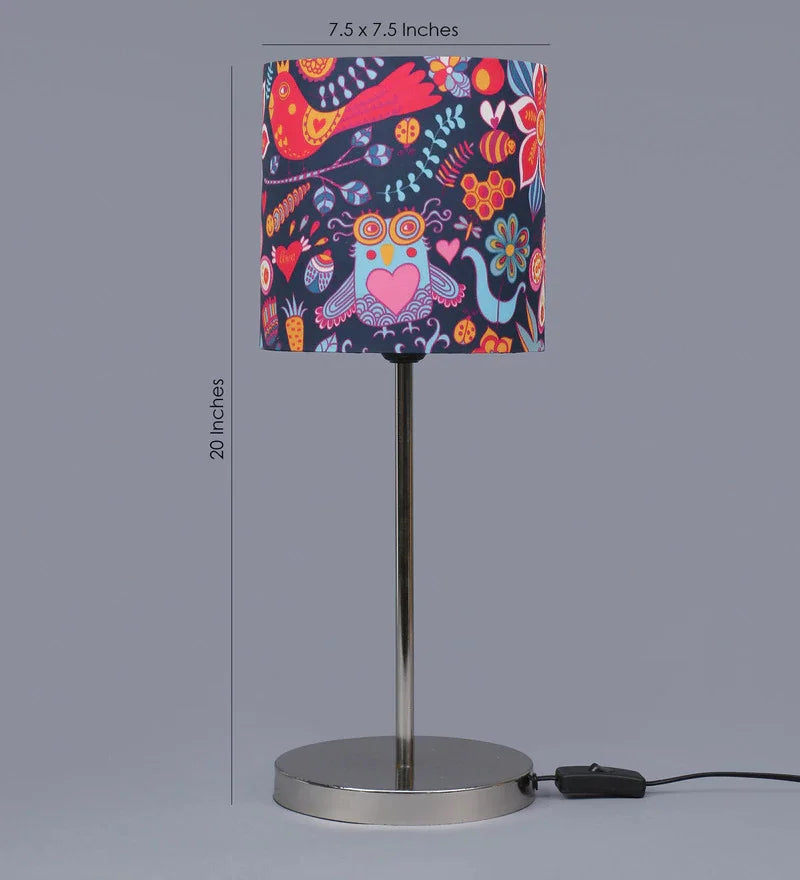 Metal Chrome Finish Lamp with Colorful Jungle Lamp Shade