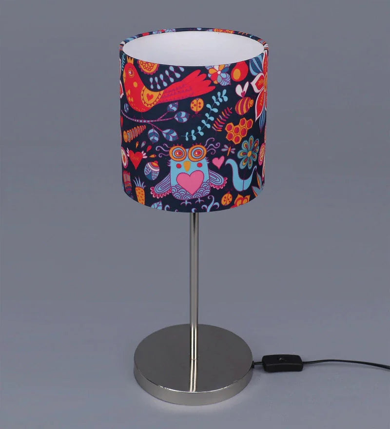 Metal Chrome Finish Lamp with Colorful Jungle Lamp Shade