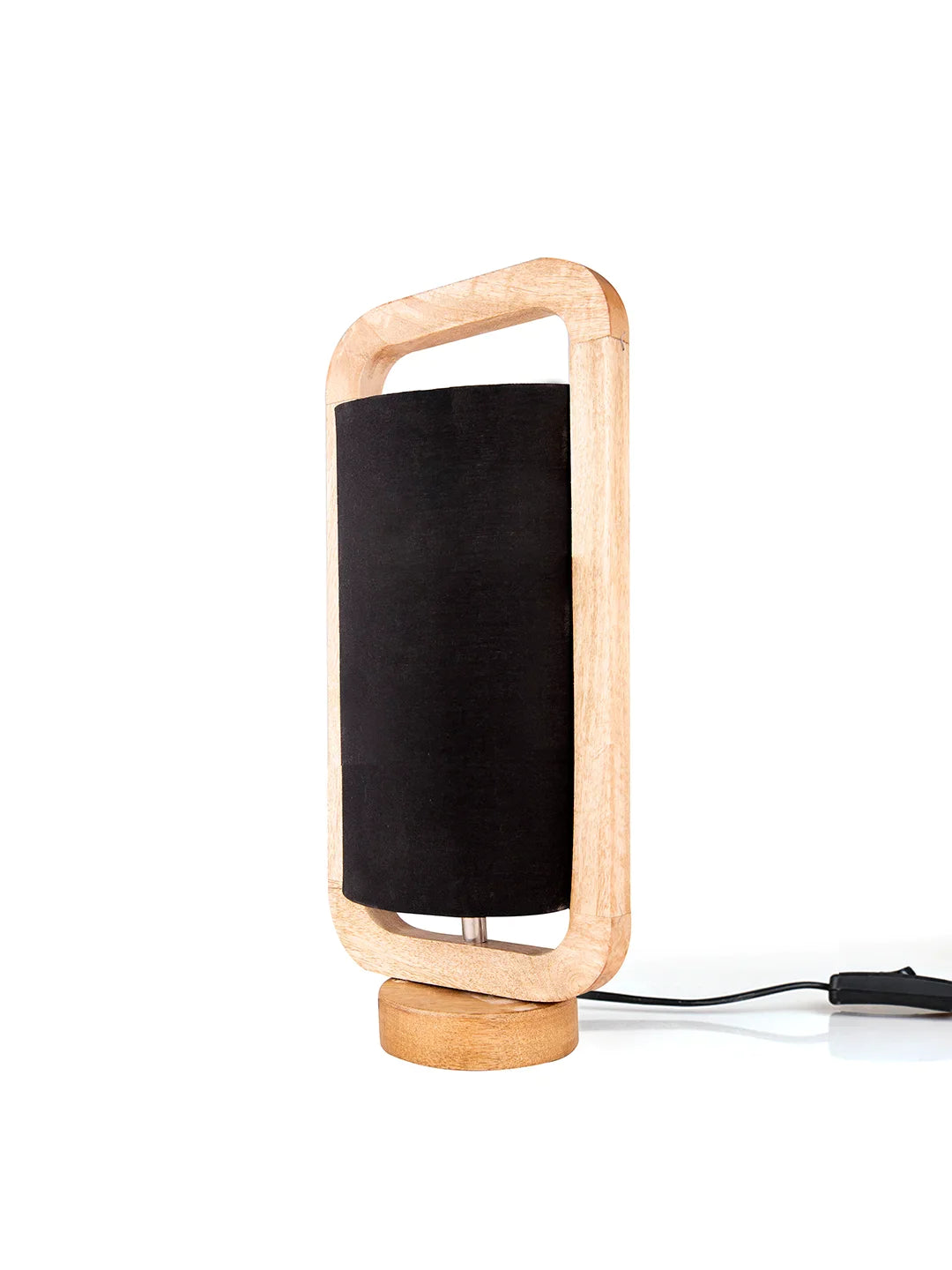 Wooden Lantern Lamp with Black Cotton Shade