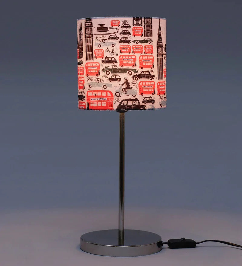 Metal Chrome Finish Lamp with Multicolor London City Lamp Shade