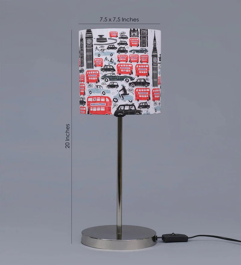 Metal Chrome Finish Lamp with Multicolor London City Lamp Shade
