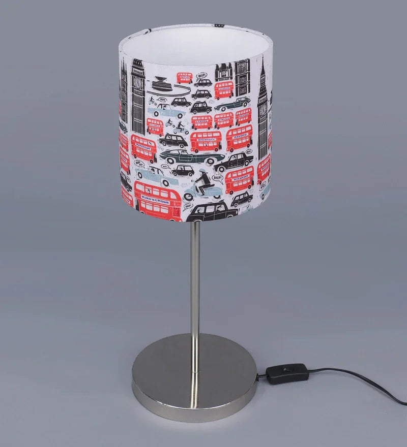 Metal Chrome Finish Lamp with Multicolor London City Lamp Shade