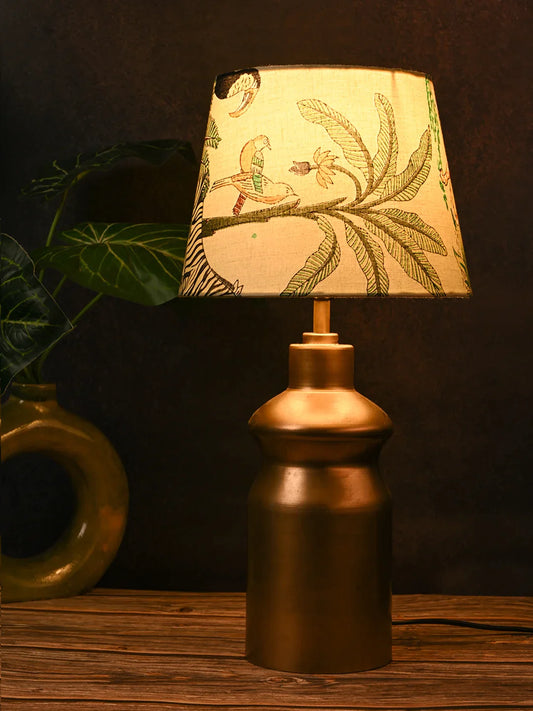Golden Metal Urn Shaped Lamp with Taper Multicolor Green Shade