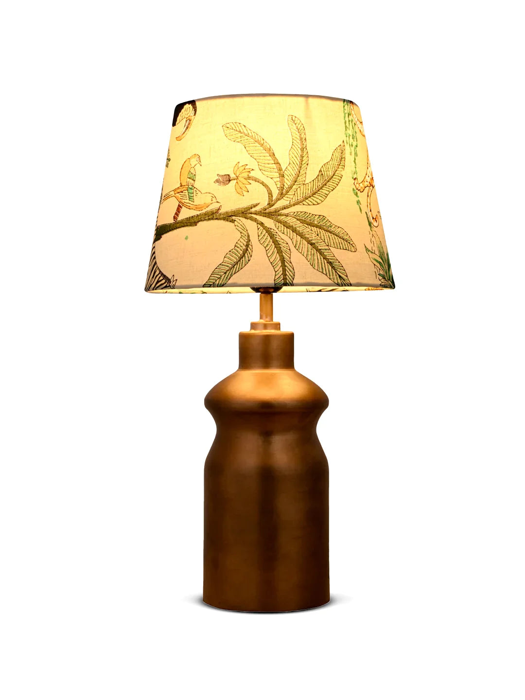 Golden Metal Urn Shaped Lamp with Taper Multicolor Green Shade
