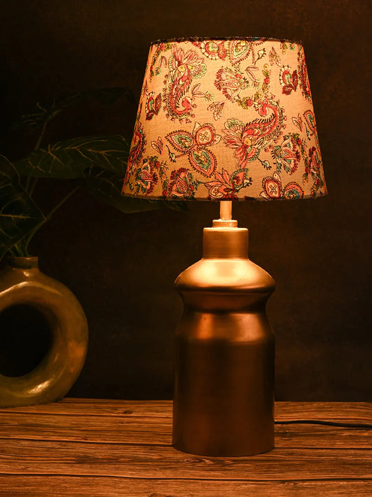 Golden Metal Urn Shaped Lamp with Taper Multicolor Red Shade