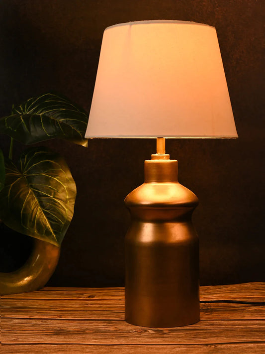 Golden Metal Urn Shaped Lamp with Taper Solid White Shade