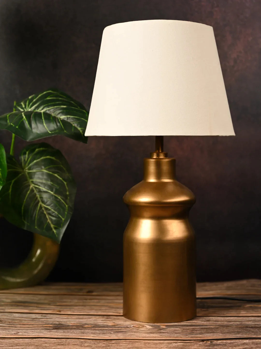 Golden Metal Urn Shaped Lamp with Taper Solid White Shade