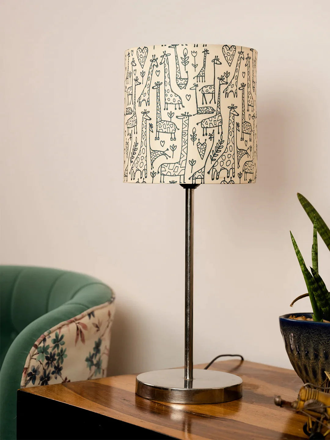 Metal Chrome Finish Lamp with Multicolor Animal Print Shade