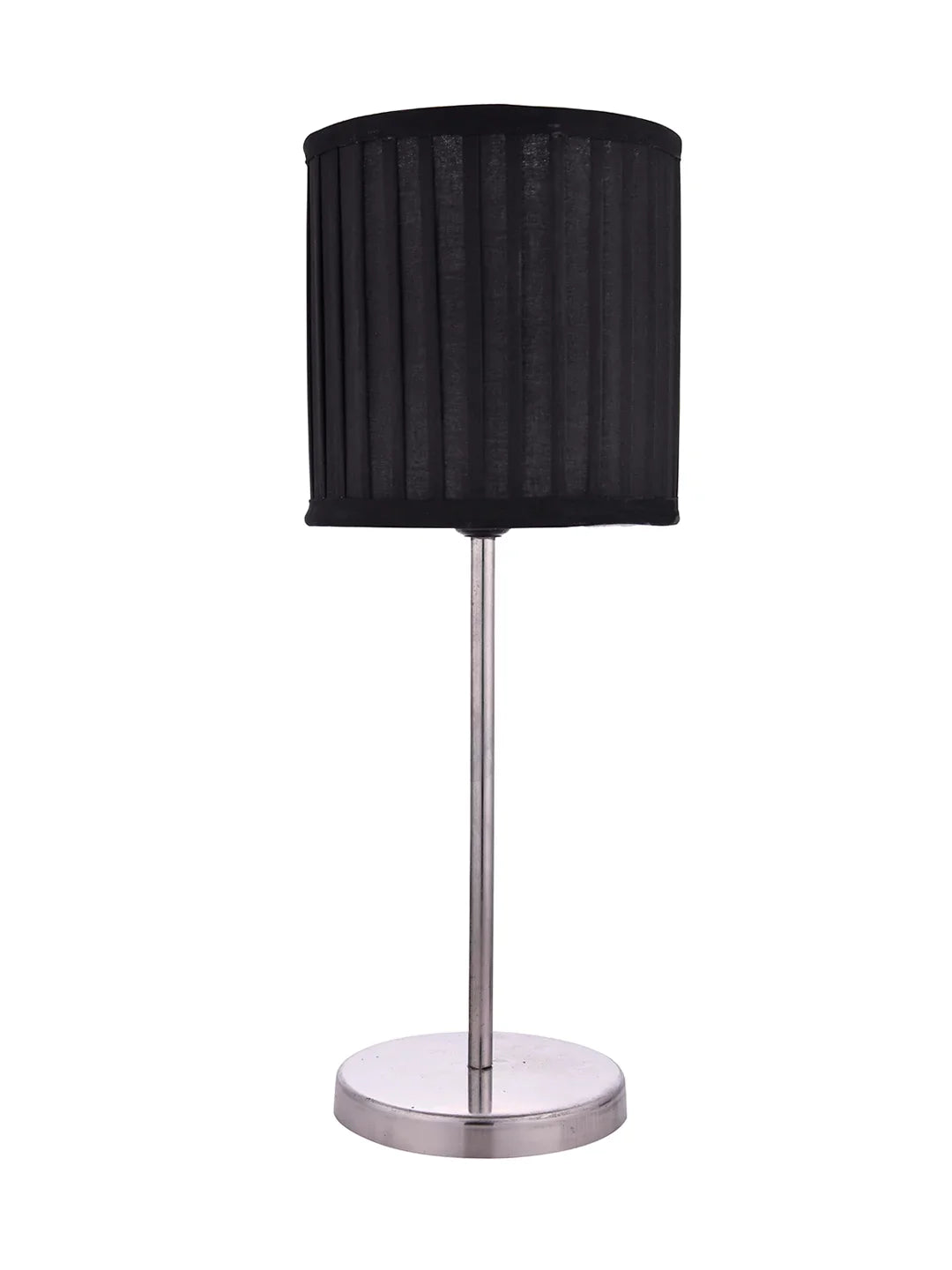 Metal Chrome Finish Lamp with Pleeted Cotton Black Shade