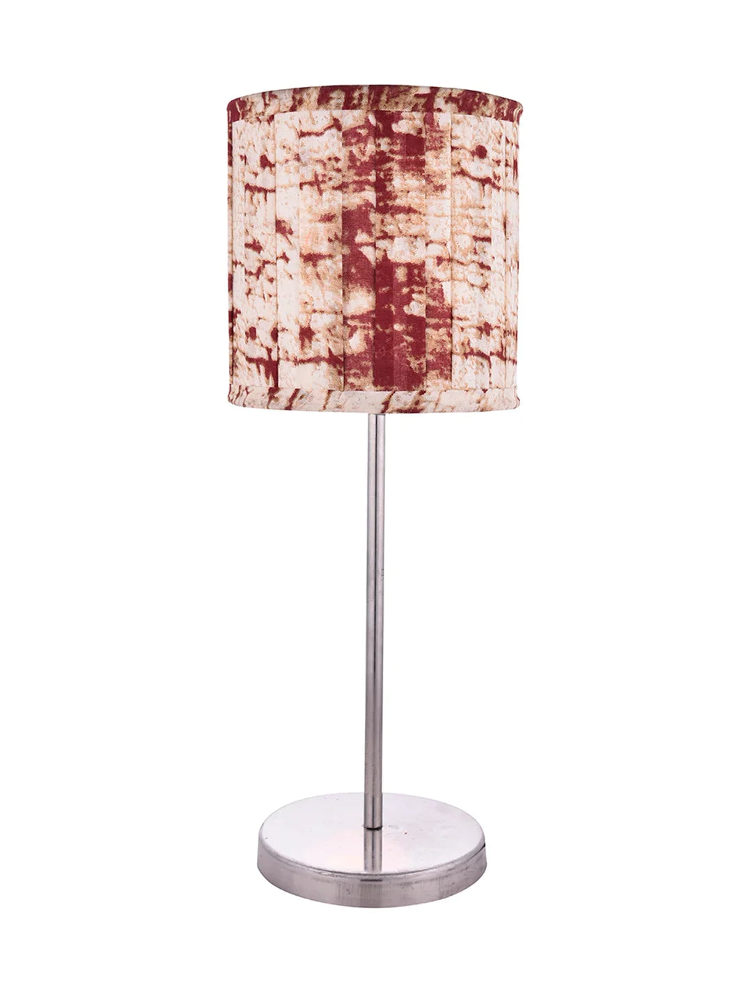Metal Chrome Finish Lamp with Pleeted Multicolor Maroon Shade