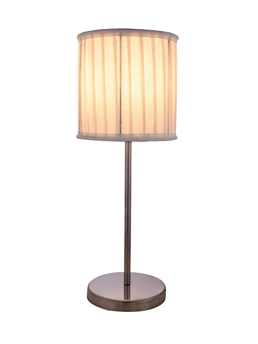 Metal Chrome Finish Lamp with Pleeted Cotton White Shade