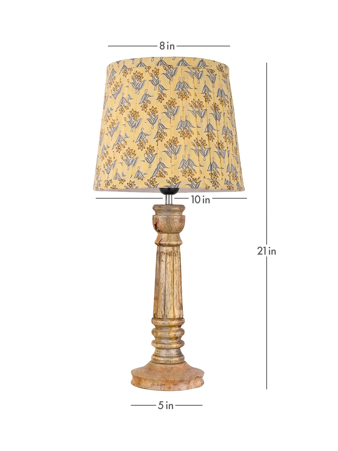 Wooden Pillar Brown Lamp with Pleeted Multicolor Lemon Shade
