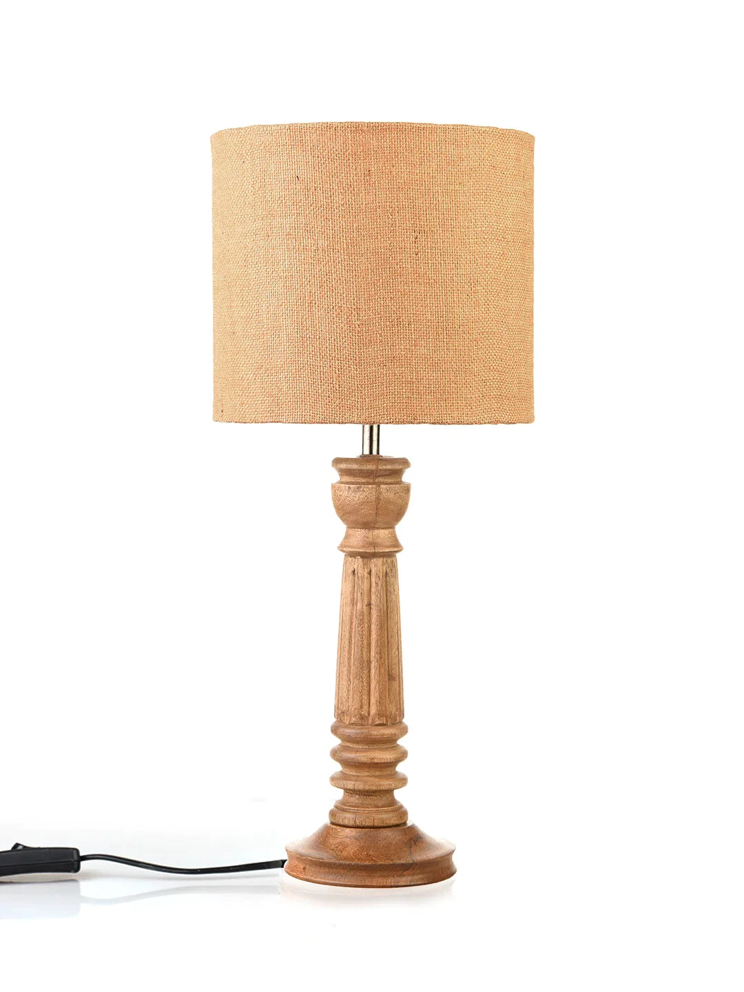 Green girgit Pillar Brown Lamp with Brown Jute Shade