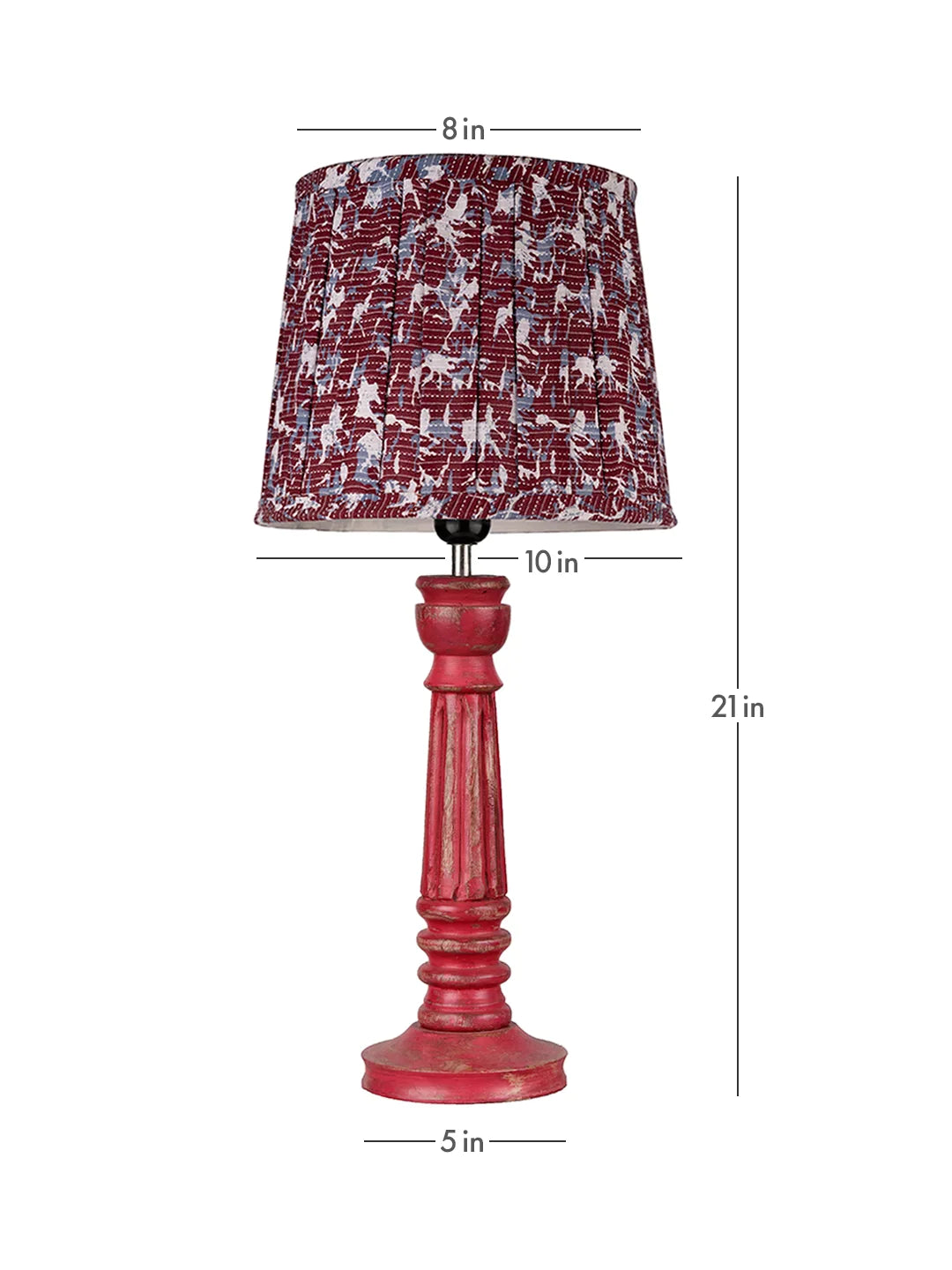 Wooden Pillar Pink lamp with pleeted Colorful Soft Shade