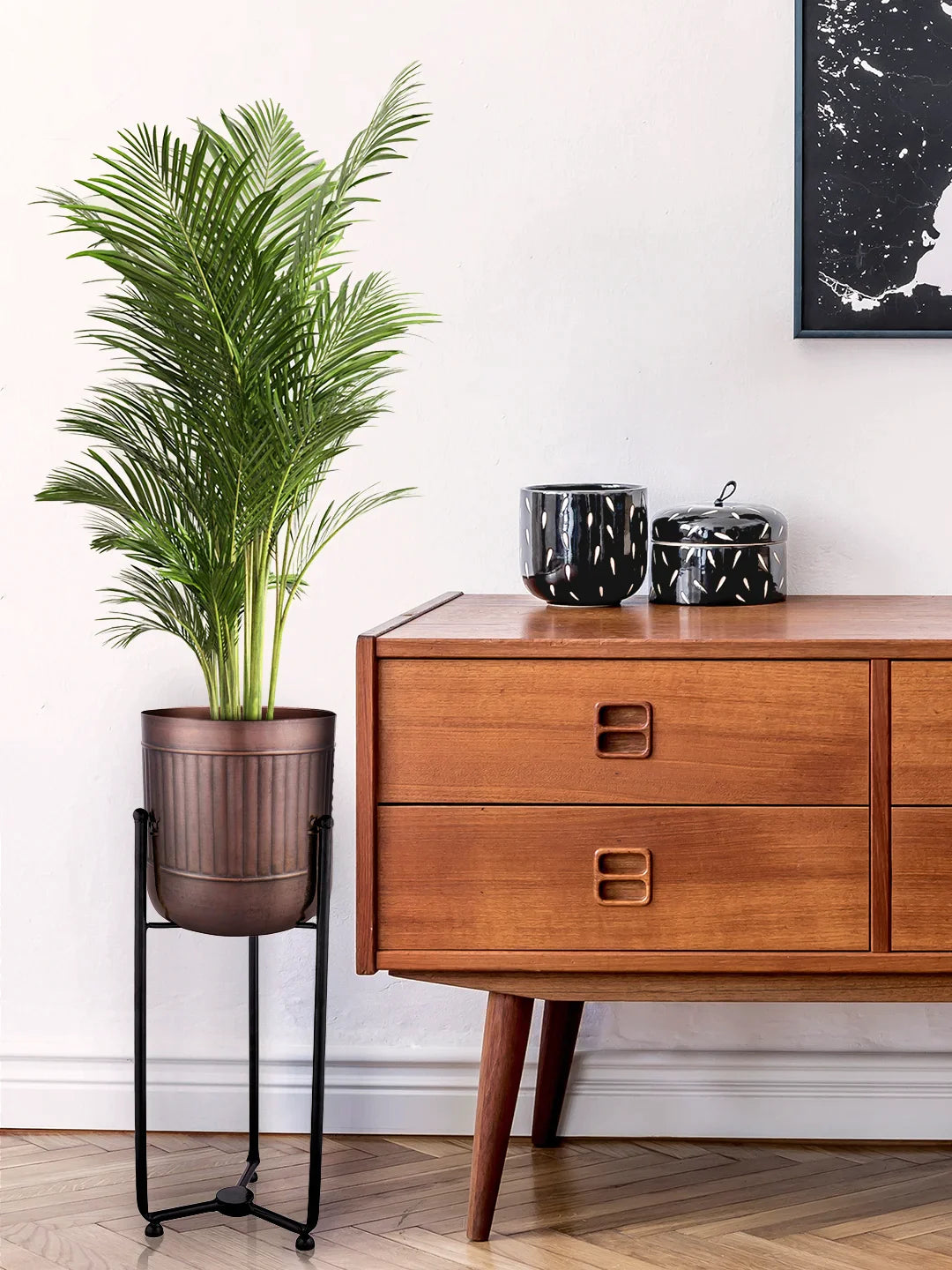 Planter Stand with Copper Striped Pot
