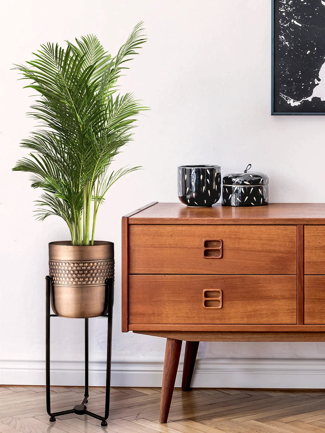 Planter Stand with Golden Hammered Pot