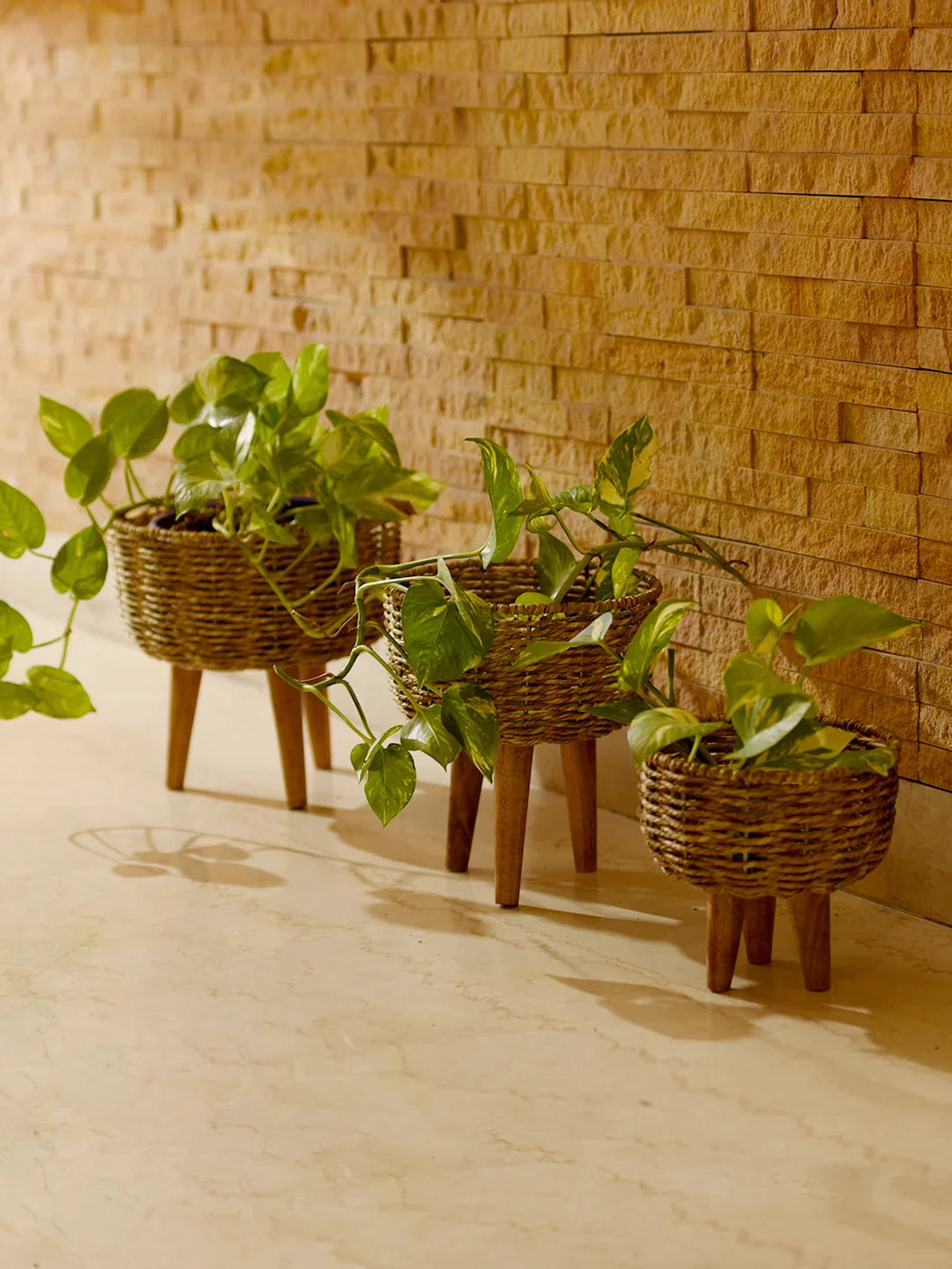 Set of Three Jute Basket Planters