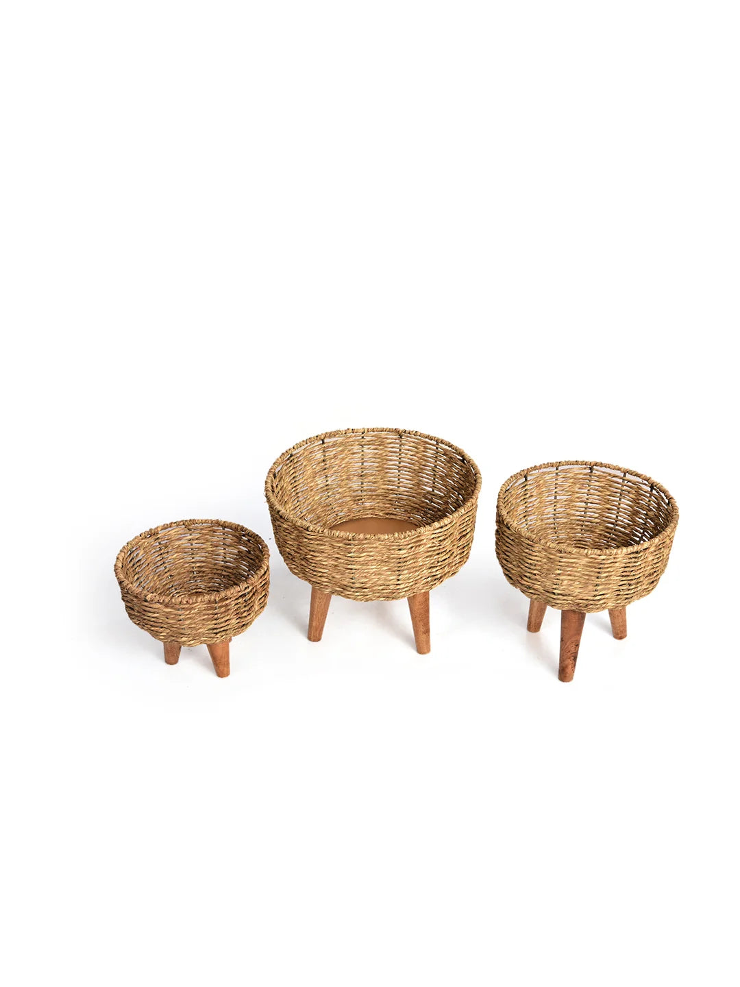 Set of Three Jute Basket Planters