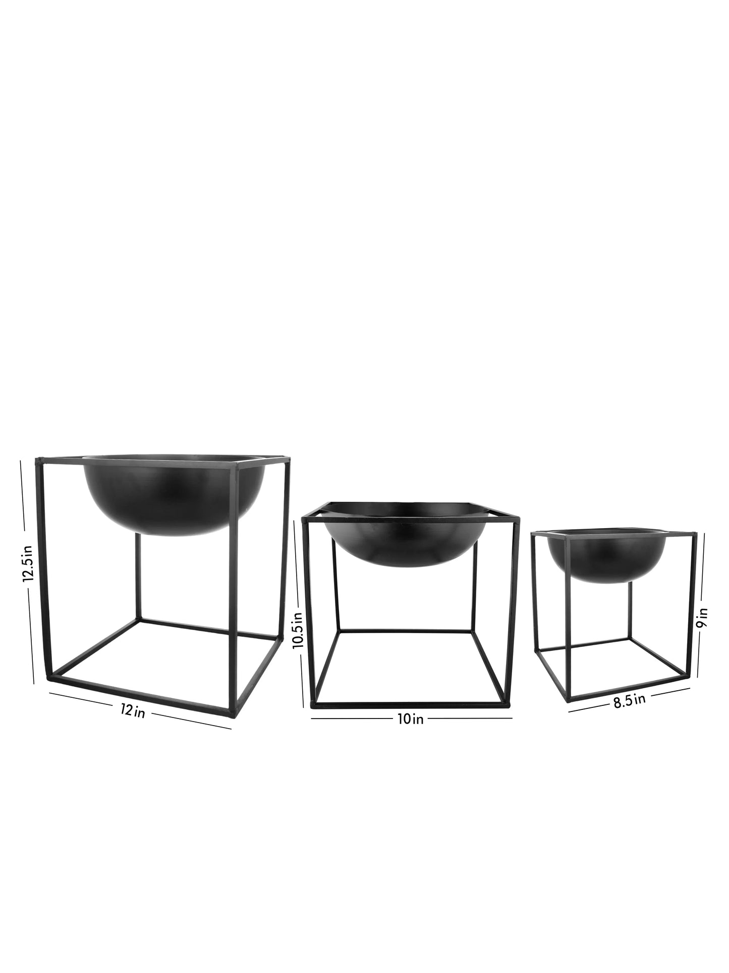 Set of Three Black Dome Square planter stands