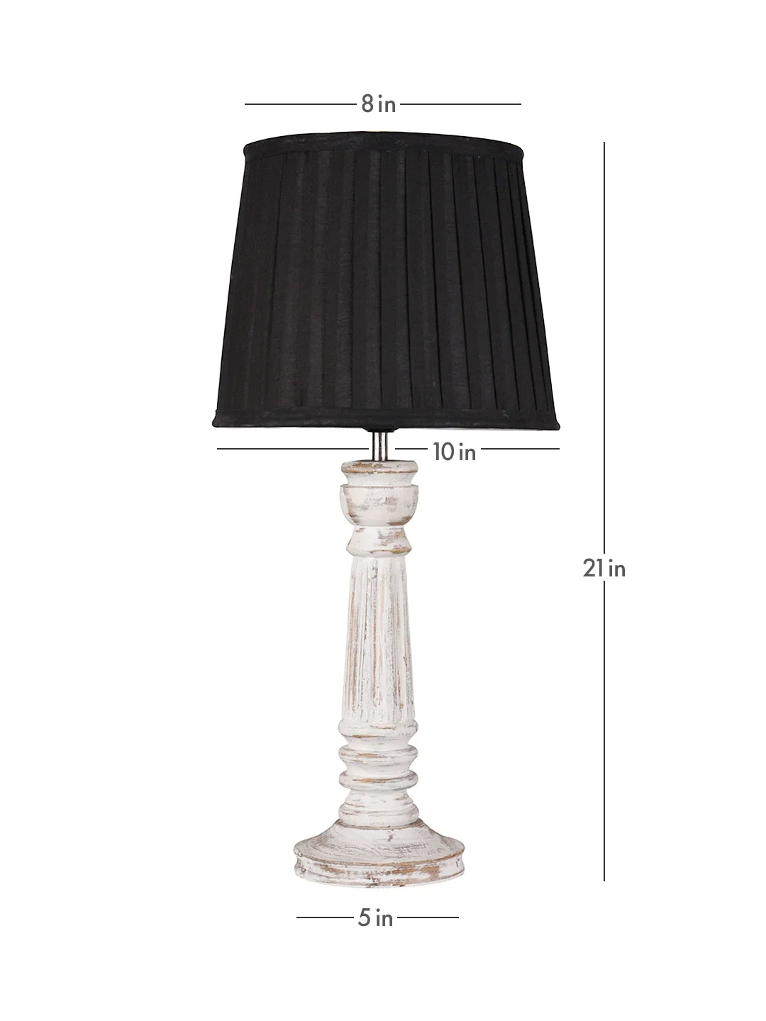Wooden Pillar White lamp with pleeted Black Soft Shade