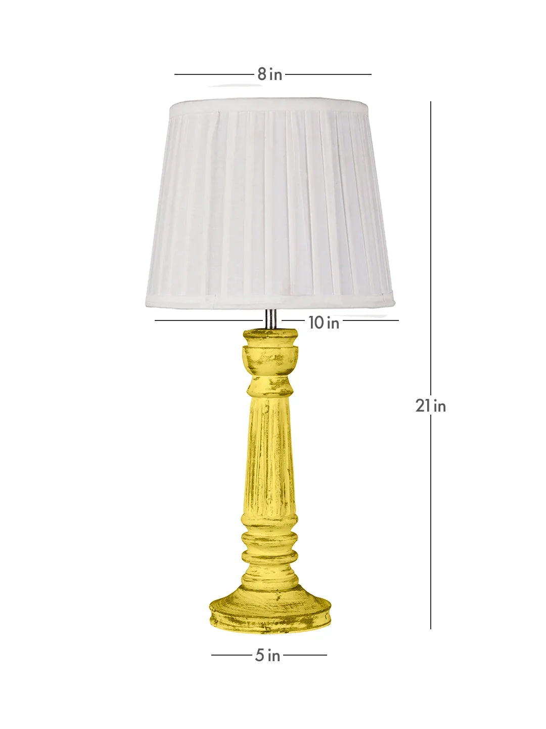 Wooden Pillar Yellow lamp with pleeted White Soft Shade