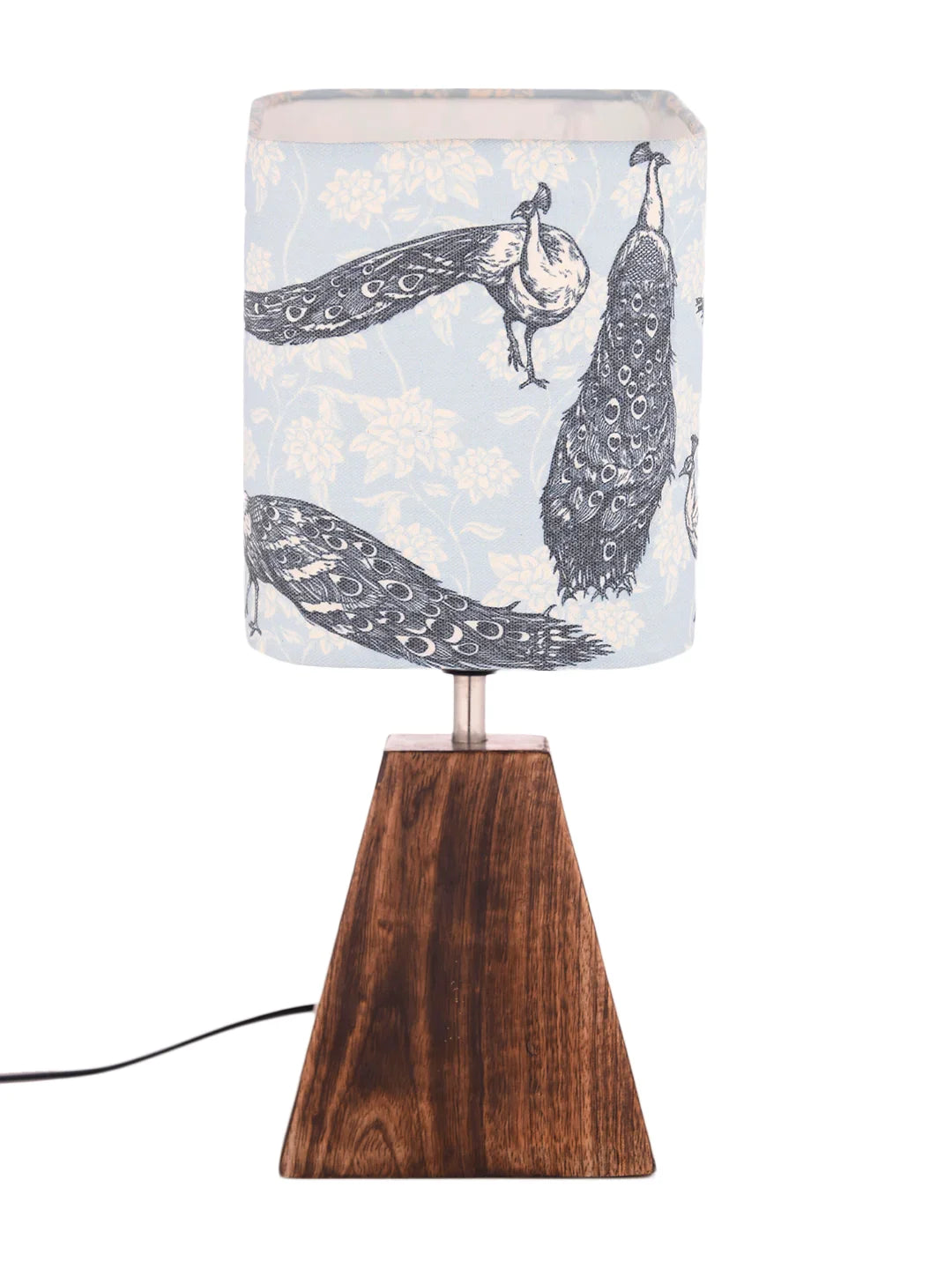 Wooden Pyramid Lamp with Wandering Peacock Lamp Shade