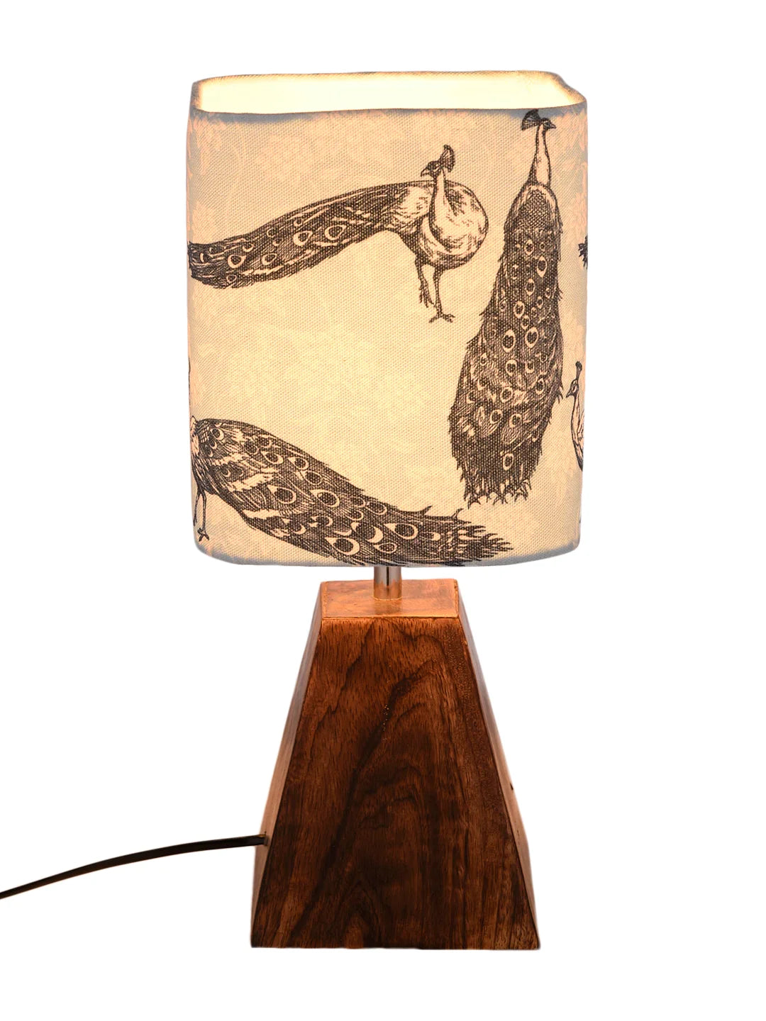 Wooden Pyramid Lamp with Wandering Peacock Lamp Shade