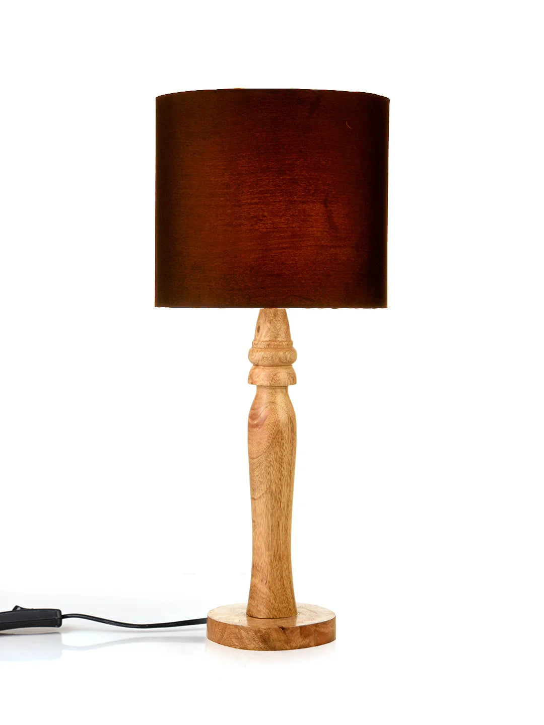 Green girgit Round Brown Lamp with Black Cotton Shade