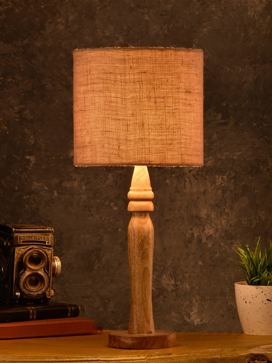 Green girgit Round Brown Lamp with Brown Jute Shade