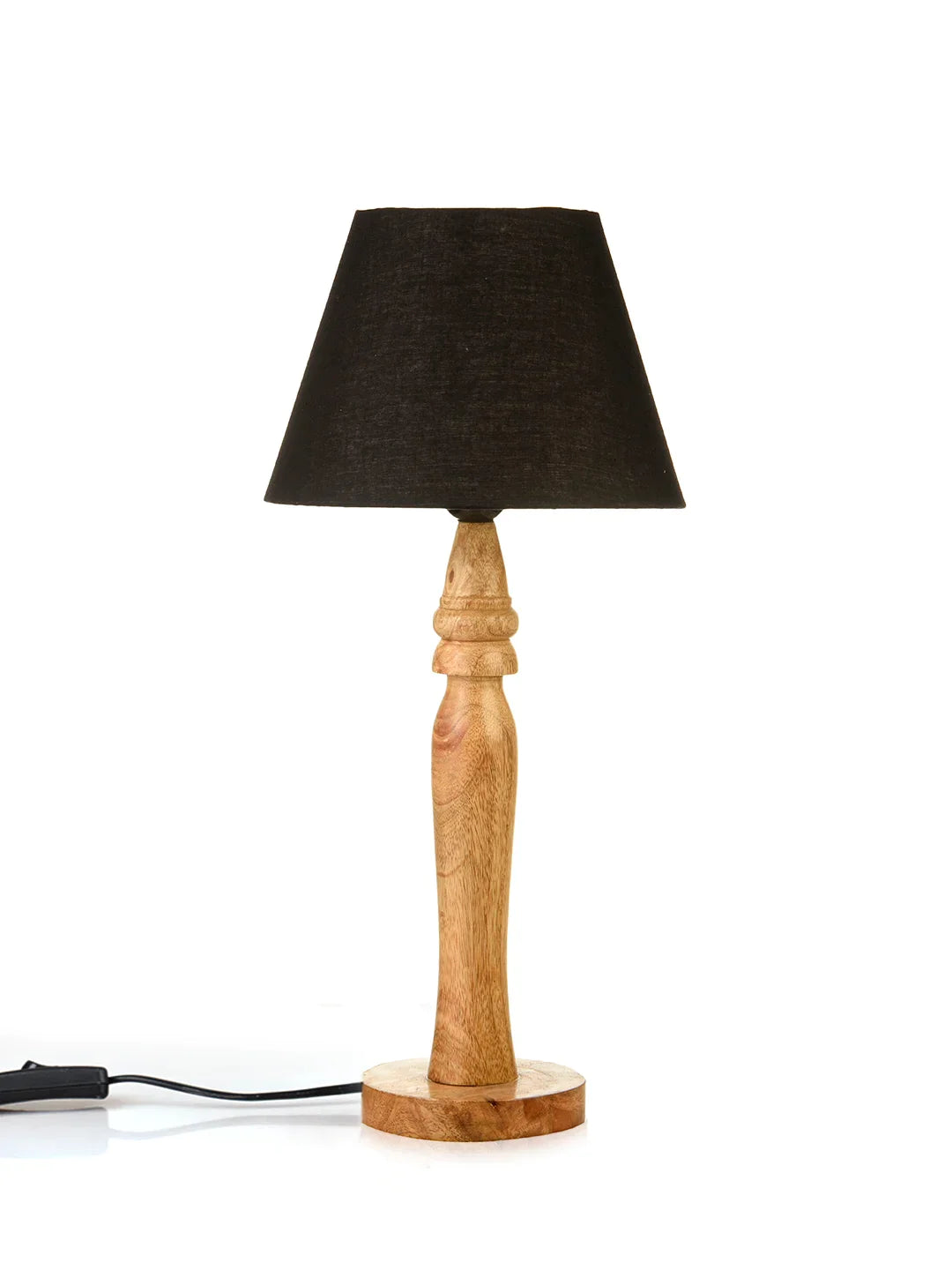 Green girgit Round Brown Lamp with Taper Black Cotton Shade