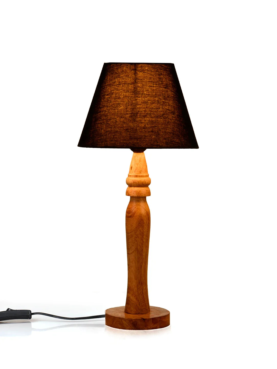 Green girgit Round Brown Lamp with Taper Black Cotton Shade