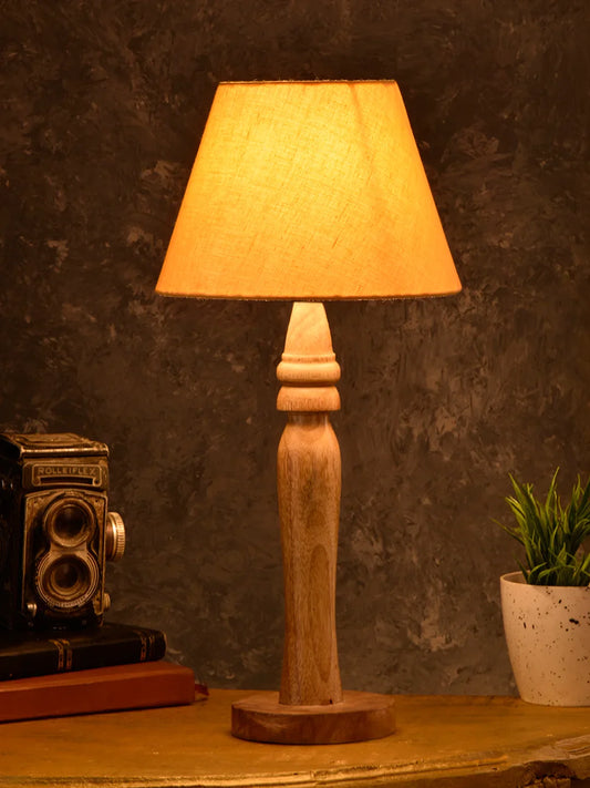 Green girgit Round Brown Lamp with Taper Yellow Cotton Shade