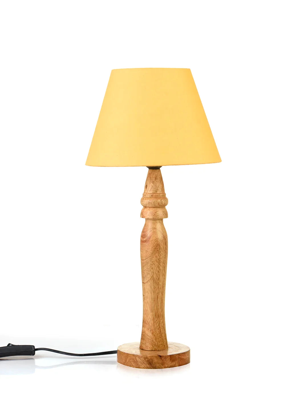Green girgit Round Brown Lamp with Taper Yellow Cotton Shade