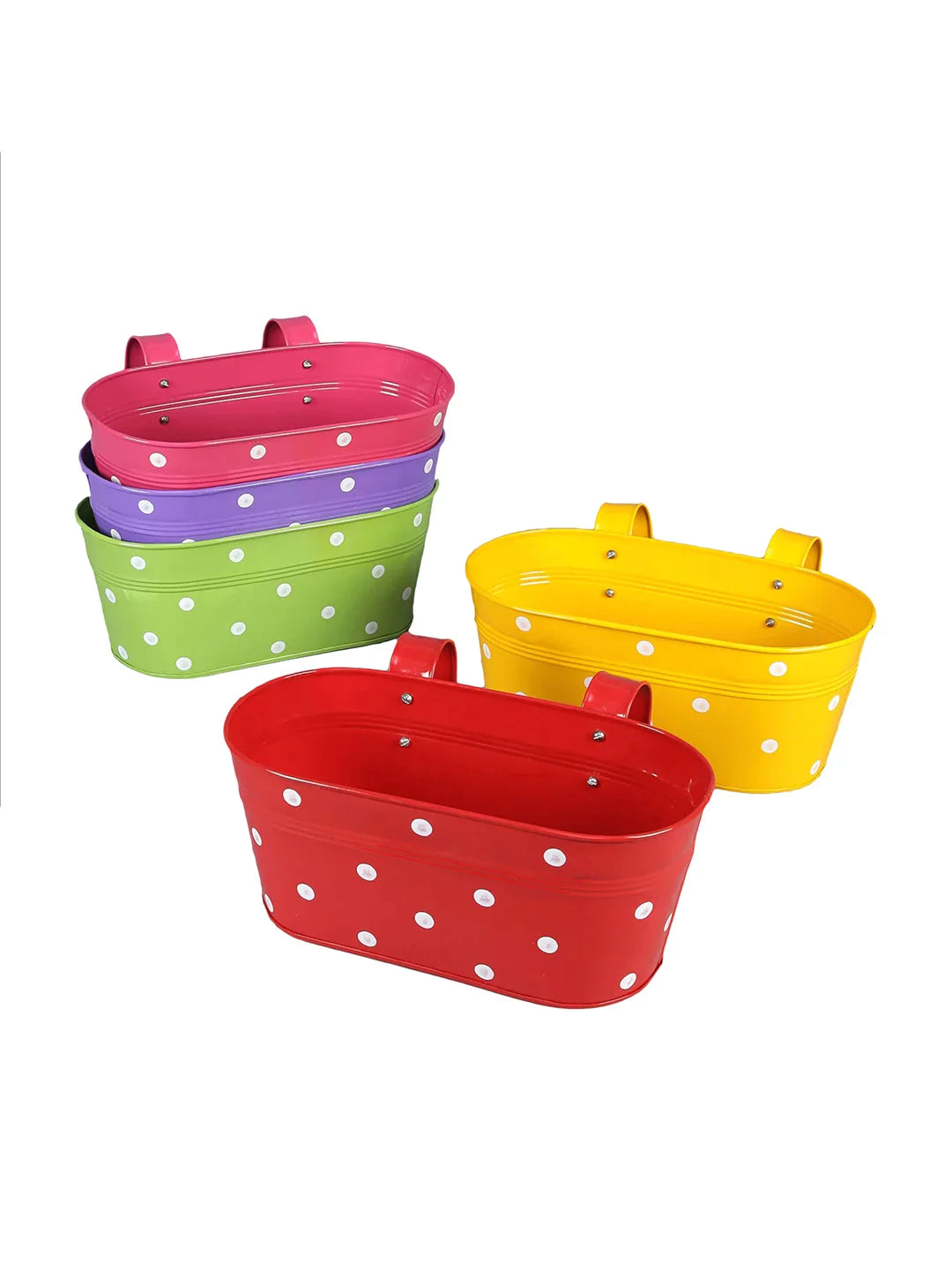 Set of Five12'' Polka Dot Oval Planters