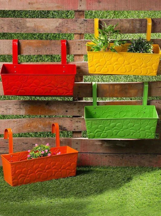 Set of Four 18'' Flower embossed Rectangle Planters