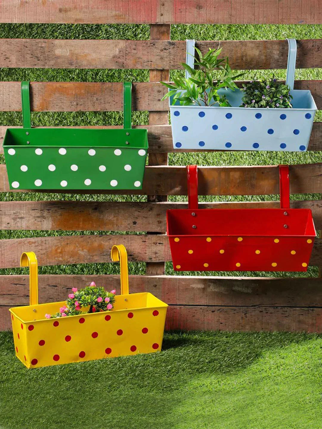 Set of Four 18'' Polka Dot Rectangle Planters